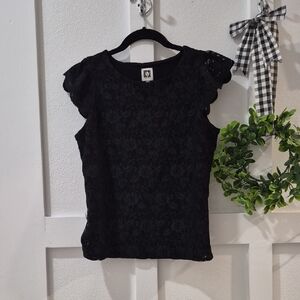 Anne Klein Black Lace Overlay Top